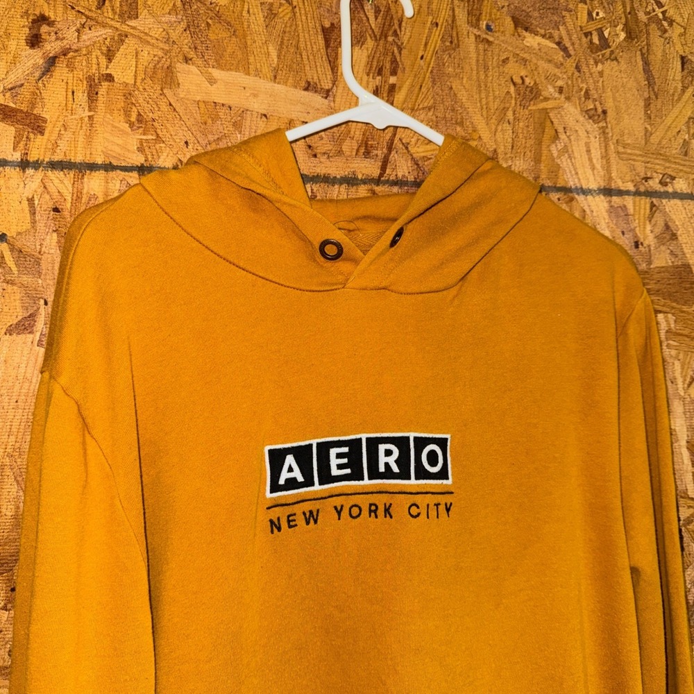 Aeropostale Mustard Yellow Logo Hoodie Y2K Athleisure Loungewear Sporty Mens‎ L